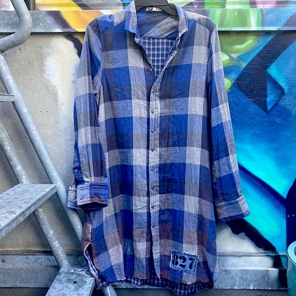 Plaid Distressed Shirt Dress Upcycled - Picture 3 of 17